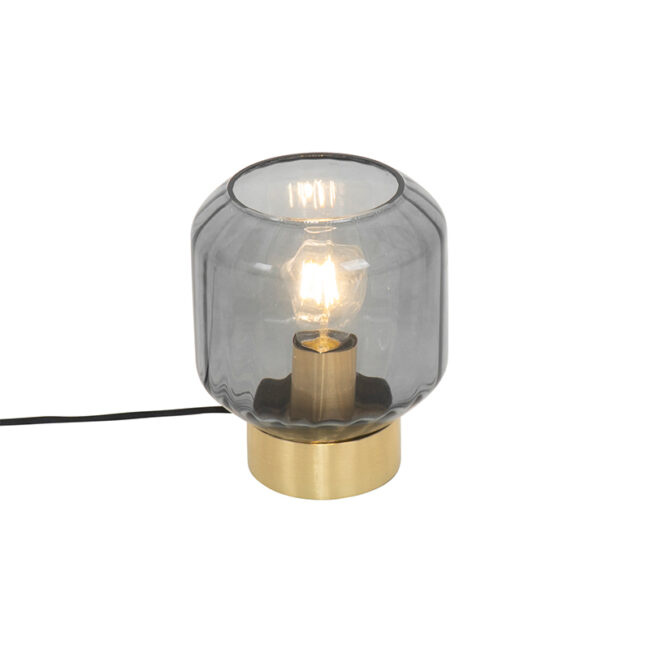 Designová stolní lampa mosaz s kouřovým sklem - Stiklo