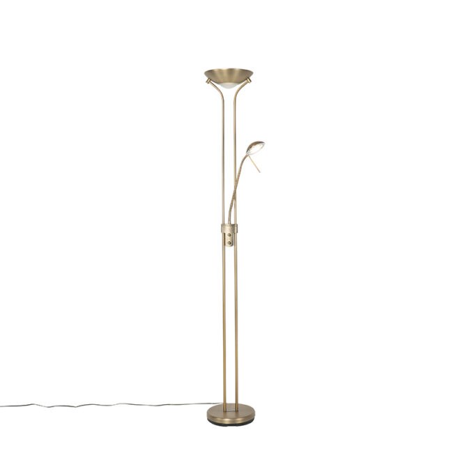 Moderní stojací lampa bronzová s lampou na čtení vč. LED stmívatelná - Diva