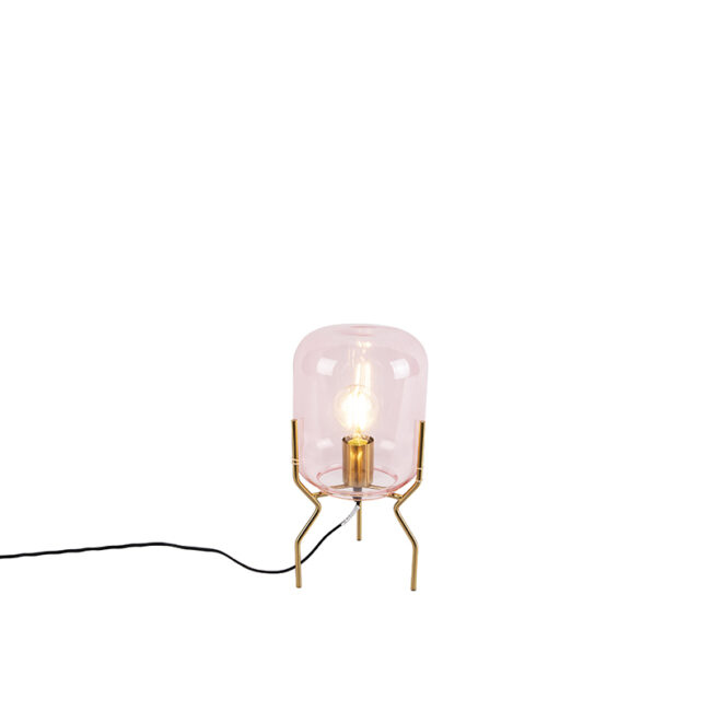 Art Deco stolní lampa mosaz růžové sklo - Bliss
