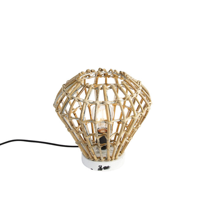 Venkovská stolní lampa bambusová s bílou - Canna Diamond