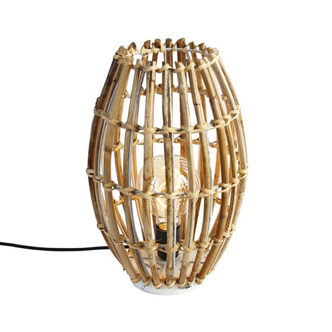 Venkovská stolní lampa bambusová s bílou - Canna Capsule
