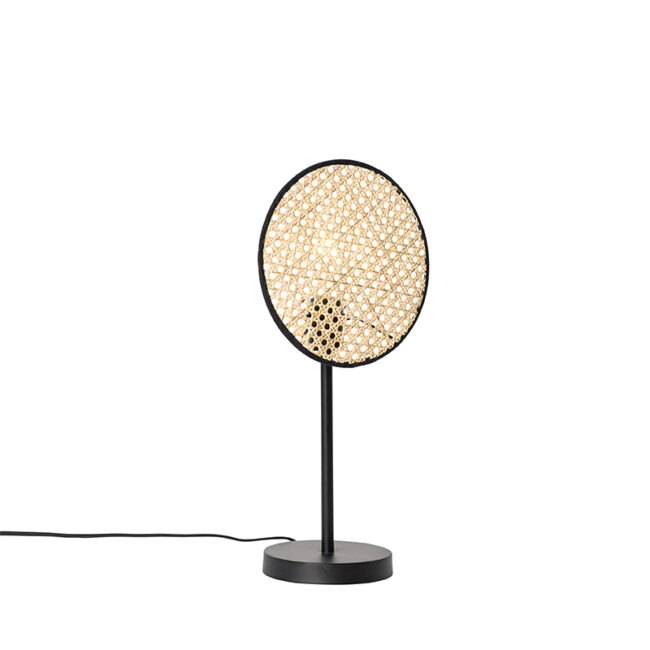 Venkovská stolní lampa černá s ratanem 25 cm - Kata