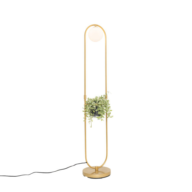 Stojací lampa ve stylu Art Deco zlatá s bílým sklem - Isabella