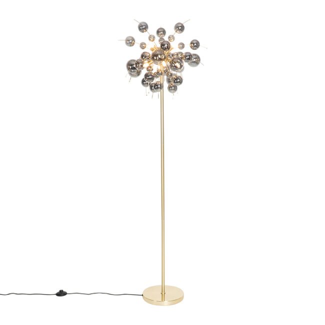 Designová stojací lampa mosazná s kouřovým sklem 8 světel - Explode