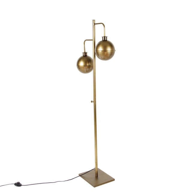 Průmyslová stojací lampa bronzová 2 světla - Haicha