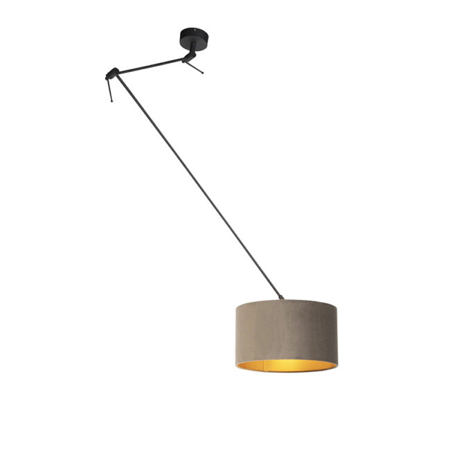 Závěsná lampa s velurovým odstínem taupe se zlatem 35 cm - Blitz I černá