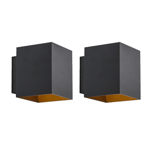Sada 2 designových nástěnných svítidel černo-zlatá čtvercová - Sola