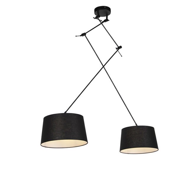 Závěsná lampa s lněnými odstíny černá 35 cm - Blitz II černá