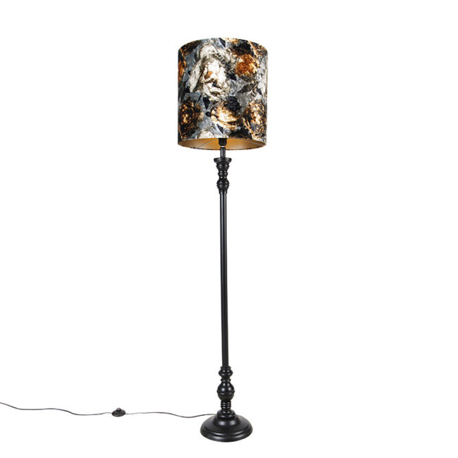 Stojací lampa černá s odstínem květu 40 cm - Classico