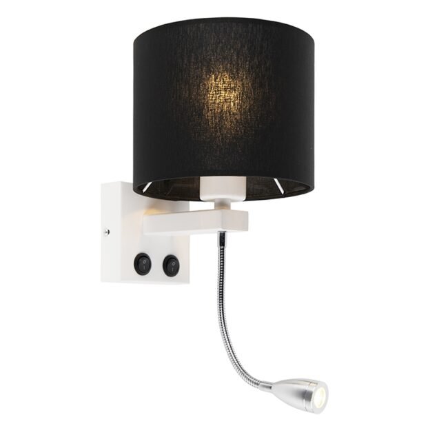 Moderní nástěnná lampa bílá s černým odstínem - Brescia