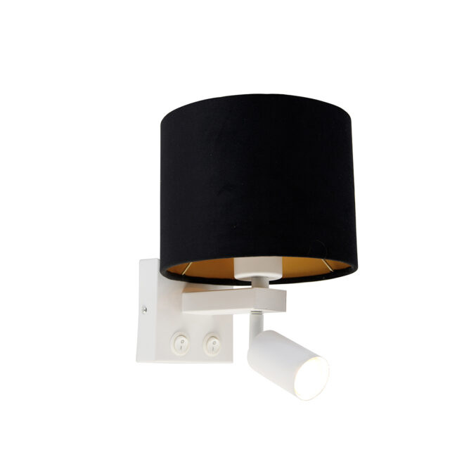 Nástěnná lampa bílá s lampičkou na čtení a stínidlem 18 cm černá - Brescia