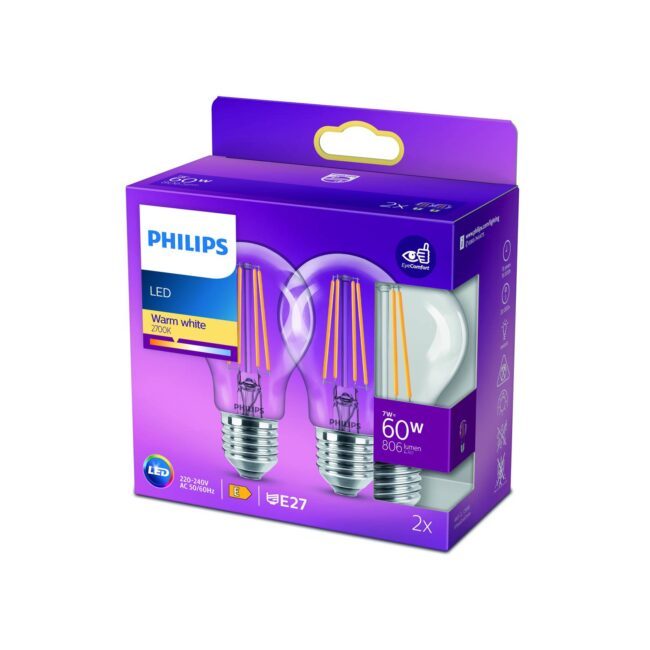 Žárovka Philips LED E27 7W 2 700K s čirým vláknem